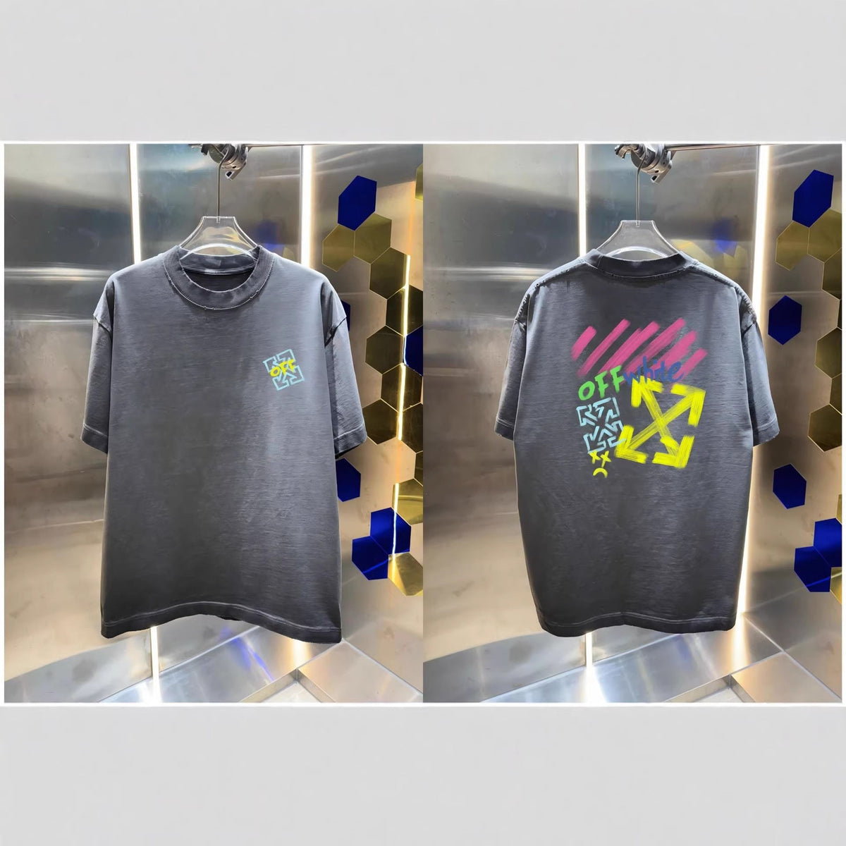 Off-White Washed Distressed Crew Neck Short Sleeve T Shirt Unisex