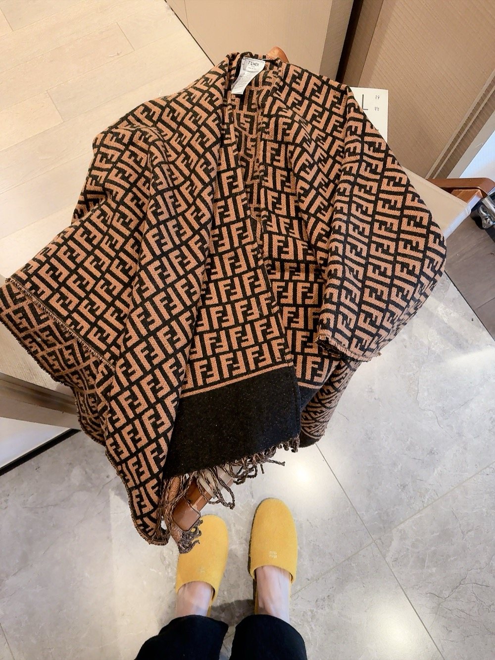 Fendi Geometric Fringed Poncho